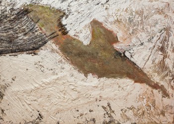 אביבית בלס ברנס, "שביל באמצע", 2005, אקריליק, קולאז' וטכניקה מעורבת על בד, 75x105 ס"מ