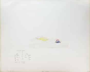 פנחס כהן גן, 1976, "Adverbs of Compliments", עפרונות צבעוניים וצבע מדולל על נייר