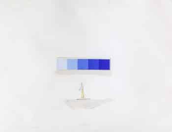 פנחס כהן גן, "בחינת צבעים T", 1976, שמן, קולאז’ וטכניקה מעורבת על נייר, 65x50 ס"מ