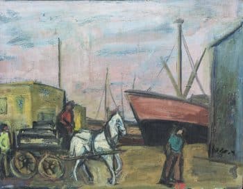 רפאל מוהר, "נמל תל-אביב", 1939, שמן על עץ, 48x58 ס"מ.