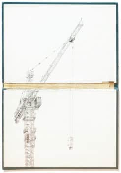אמיר תומשוב, "Abyssus Abyssum Invocat X", 2014, גרפיט על כריכת ספר, 31×44 ס"מ