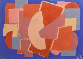 רפי לביא, "קומפוזיציה מס' 98", 1955, גואש על נייר, 35x25 ס"מ