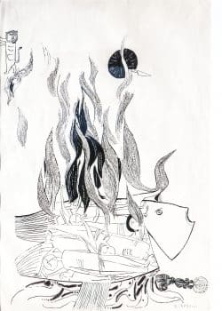 נפצלי בזם, "קורבן", דיו יפני על נייר, 50x70 ס"מ