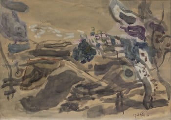 אביגדור סטימצקי, "נוף צפתי", אקוורל על נייר, 50x35 ס"מ