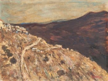 יצחק פרנקל-פרנל, "הדרך לצפת", שמן על לוח עץ, 35x27 ס"מ