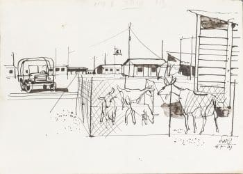 שמואל כץ, "נח"ל ים", 1968, דיו על נייר, 35x25 ס"מ