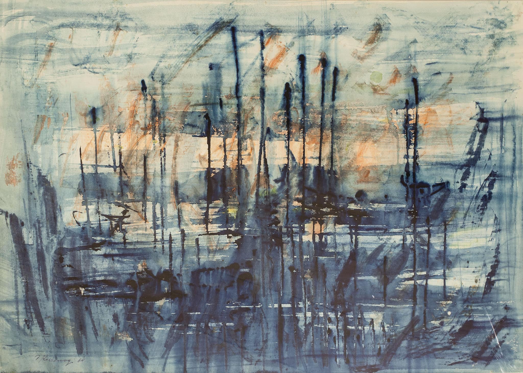 יוסף קוסונוגי, "נוף ימי", 1960, אקוורל על נייר, 70x50 ס"מ