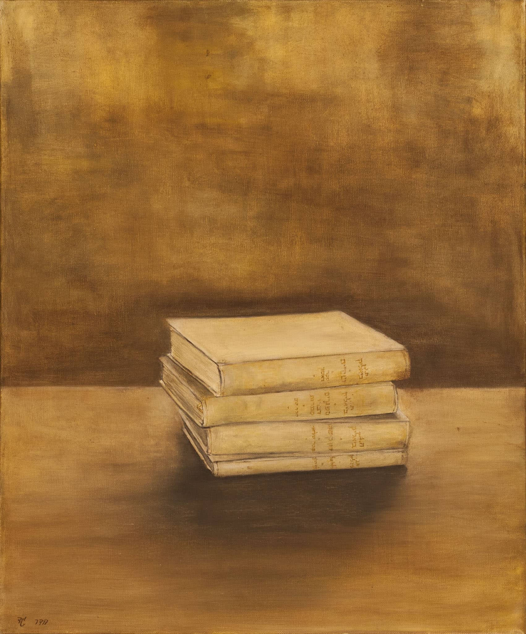 הדר גד, "ארבעה כרכים של ביאליק", 2001, שמן על בד, 50x60 ס"מ