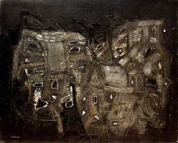 אפרים מודזלביץ, 1969, פוליאסטר, שמן וטכניקה מעורבת על בד, 80x100 ס"מ