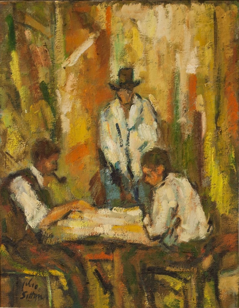 חיים סיטון, "משחק קלפים", שמן על בד, 45x35 ס"מ