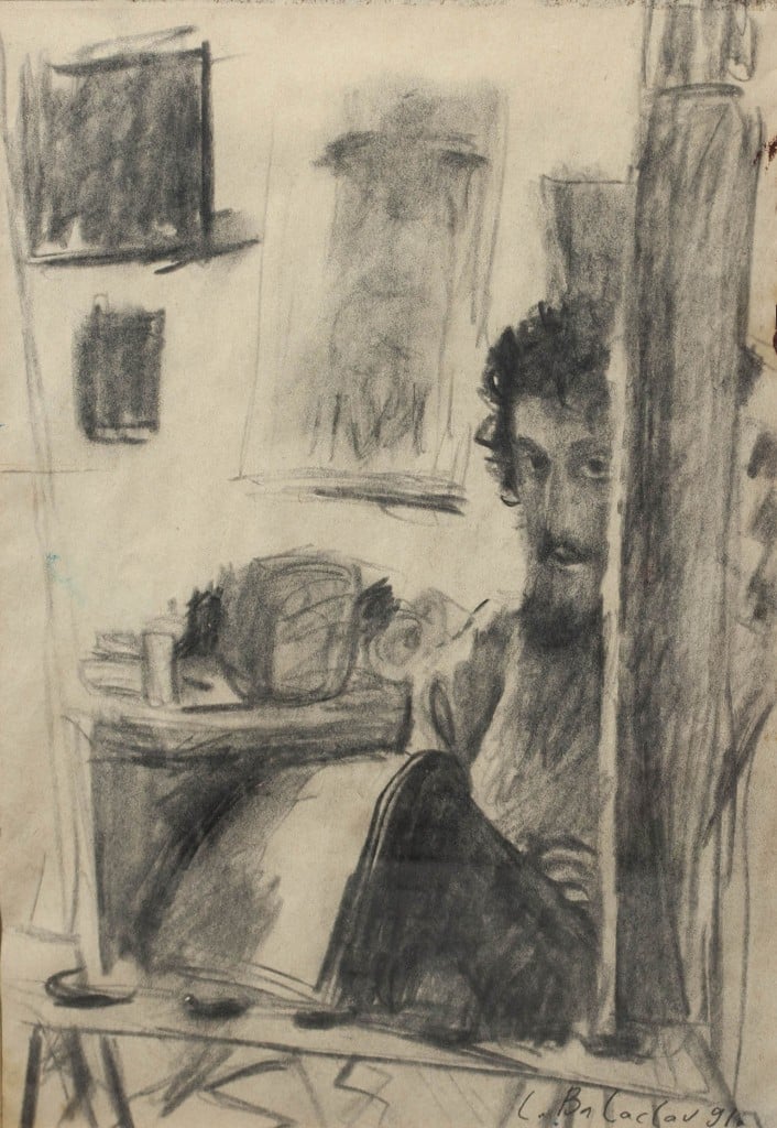 לאוניד בלקלב, "דיוקן האמן בסטודיו", 1991, פחם על נייר, 29x20 ס"מ