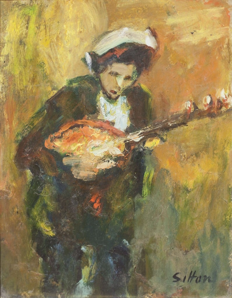 חיים סיטון, "נגנית מנדולינה", שמן על עץ, 21x27 ס"מ