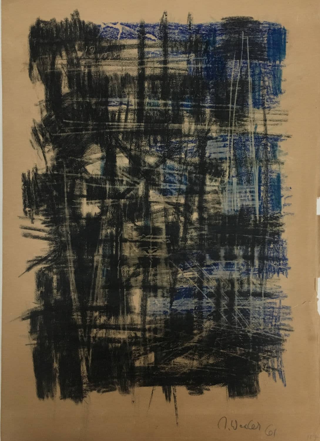 יעקב וכסלר, "ללא כותרת" 1961, גירי פסטל על נייר, 57x37 ס"מ