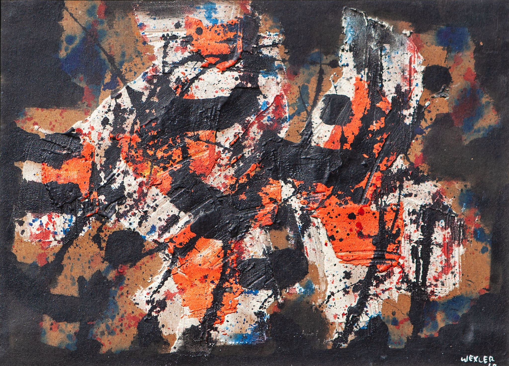 יעקב וכסלר, "ללא כותרת", 1965, שמן וקולאז' על בד, 36x50 ס"מ