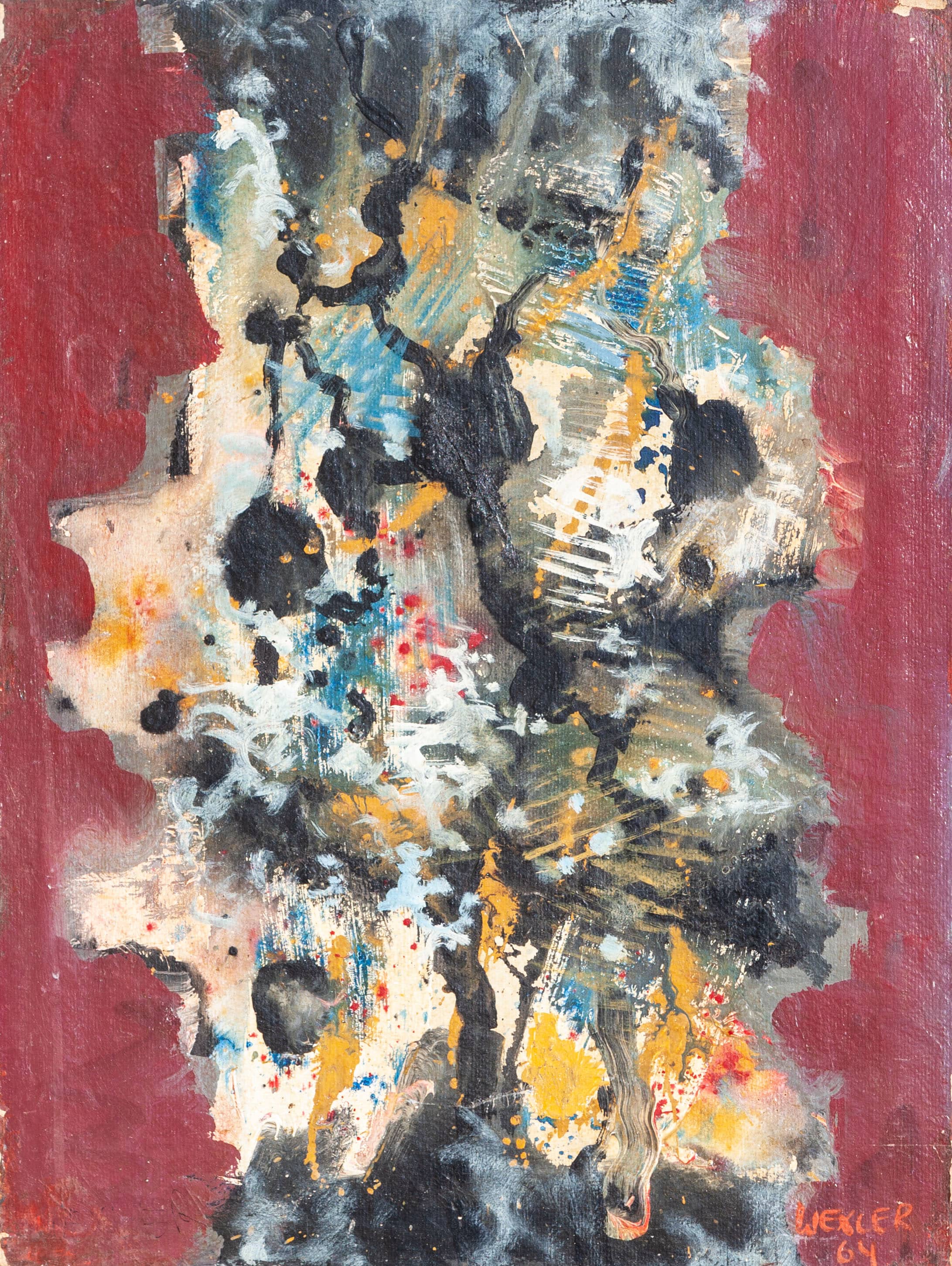 יעקב וכסלר, "ללא כותרת", 1964, שמן על מזוניט, 50x30 ס"מ