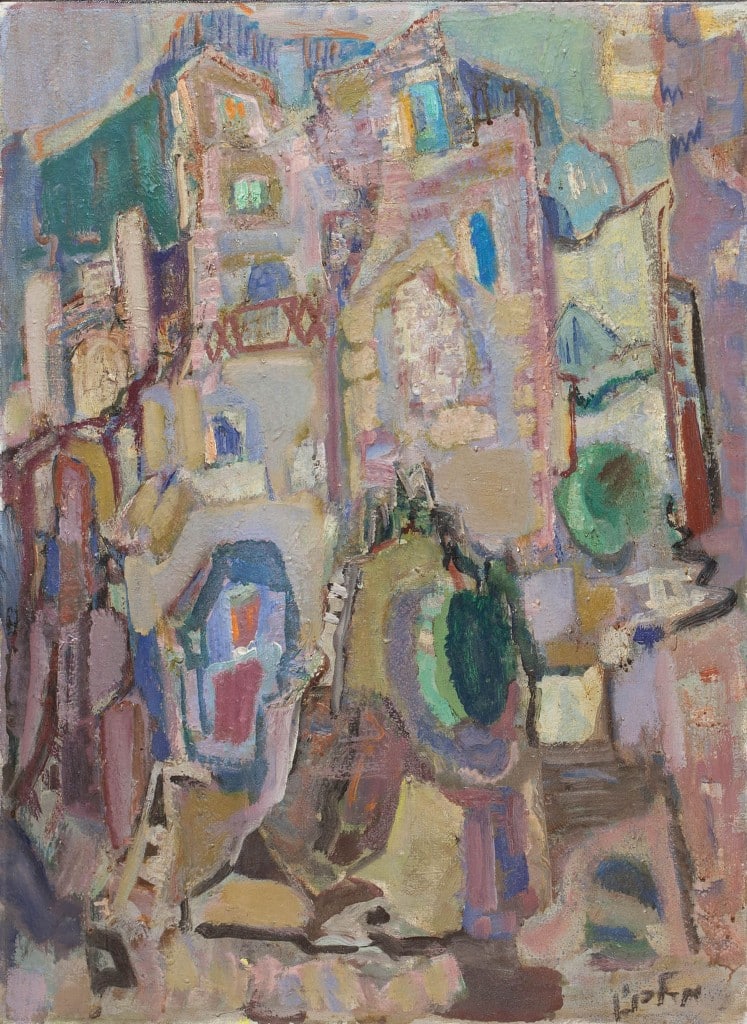 מרדכי לבנון, "נוף צפת", שמן על בד, 74x54 ס"מ