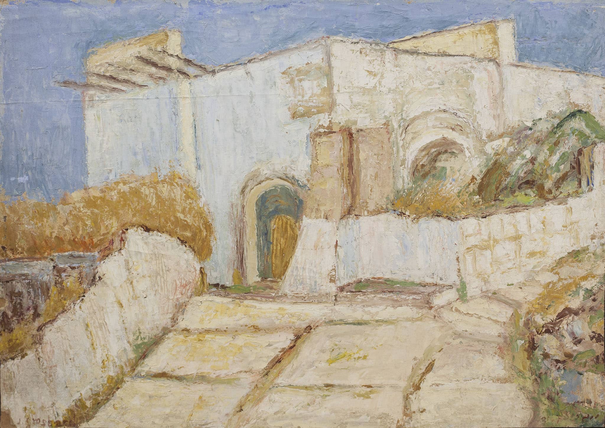 יהושוע גרוסברד, "בית בצפת", 1948, שמן על קרטון, 48x34 ס"מ