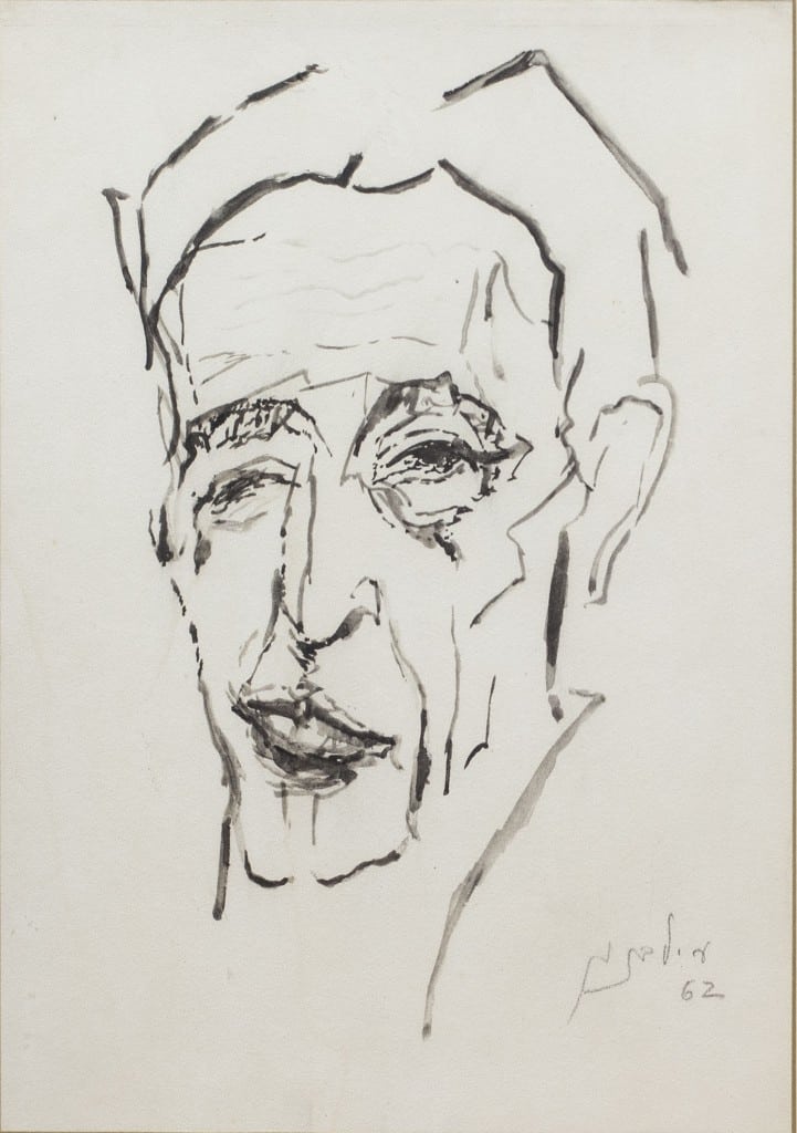 מרדכי לבנון, "דיוקן עצמי", 1962, דיו על נייר, 31x44 ס"מ