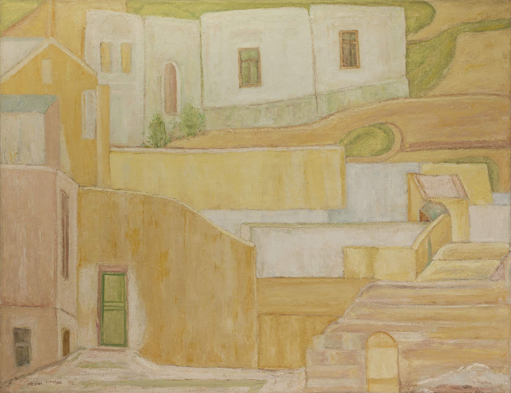 יהושע גרוסברד, "בתים בחיפה", 1969, שמן על בד, 130x100 ס"מ