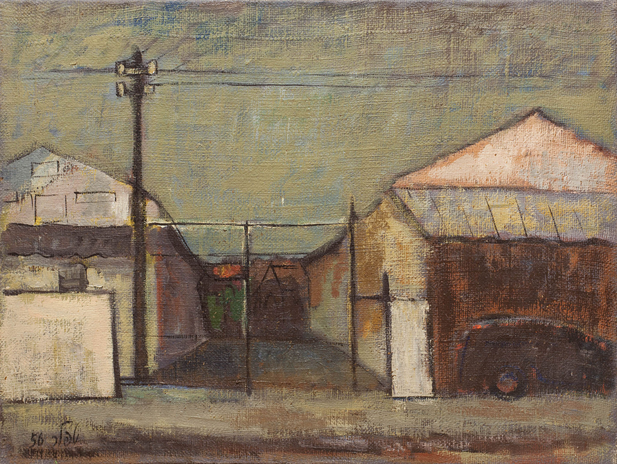 שמואל טפלר, "נוף אורבני", 1956, שמן על בד, 73x55 ס"מ