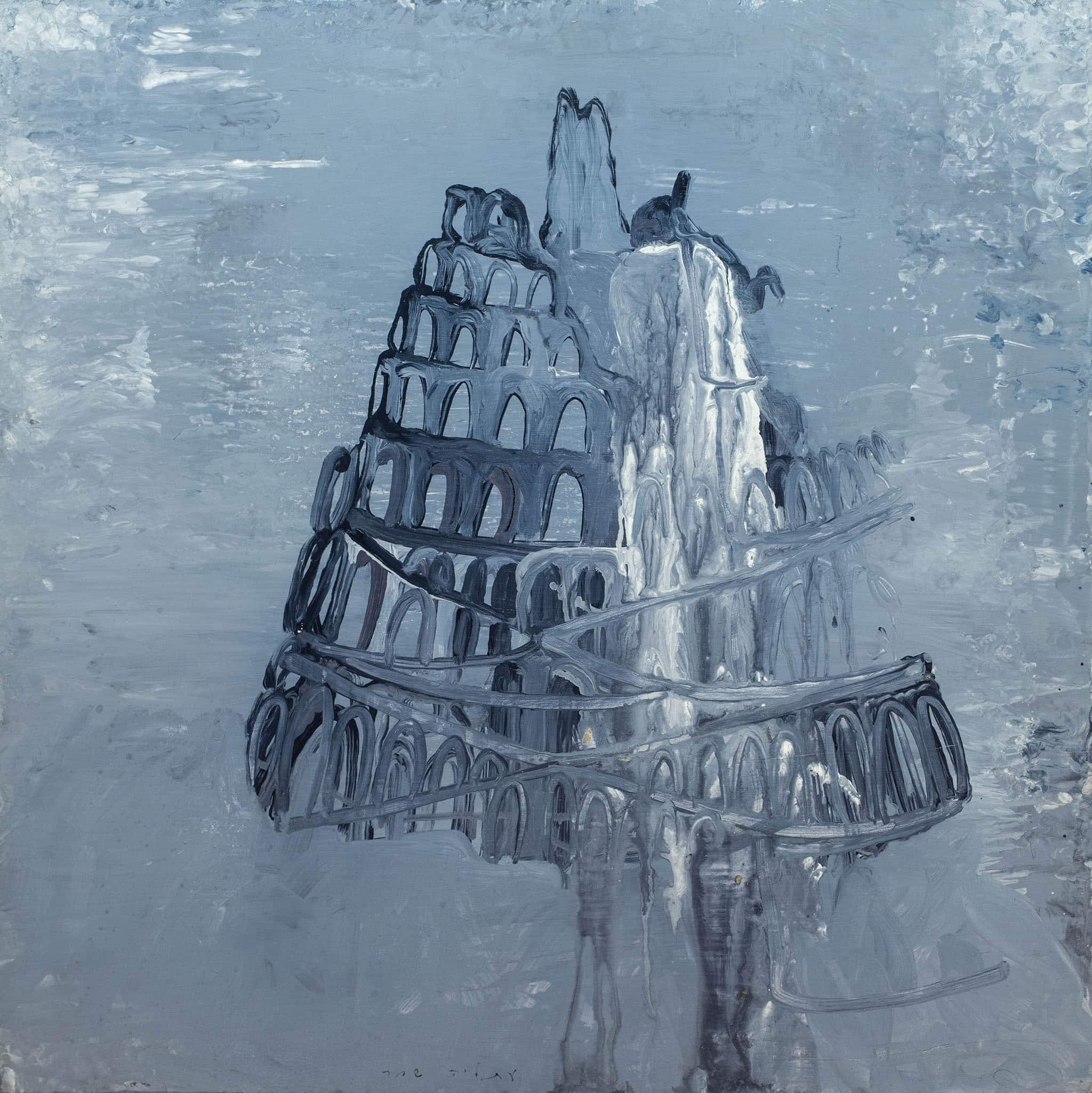עתליה שחר, "מגדל בבל", 2011, אקריליק על עץ לבוד, 60×60 ס"מ