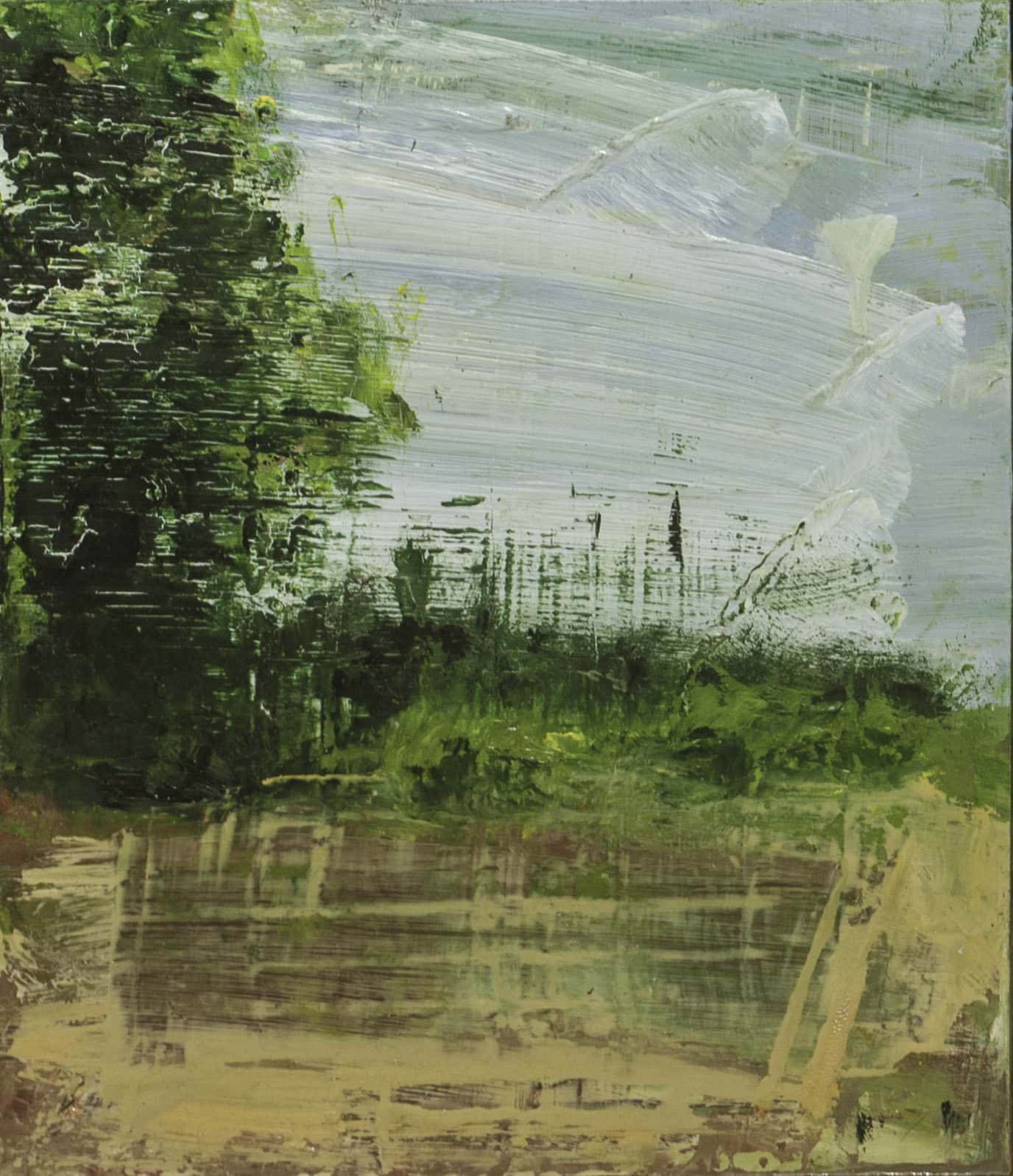 עופרי מרום, "נופים בשולי הדרך", 2013, שמן על לוח עץ, 25x30 ס"מ