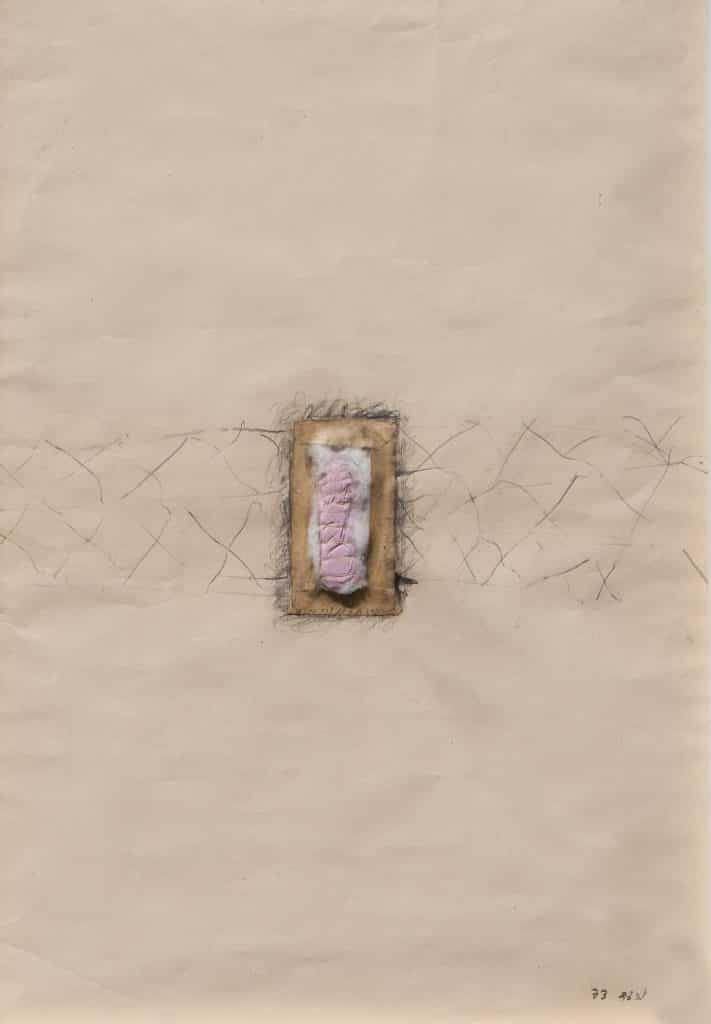 יוכבד וינפלד, 1973, אסמבלאז' על נייר, 61x42 ס"מ