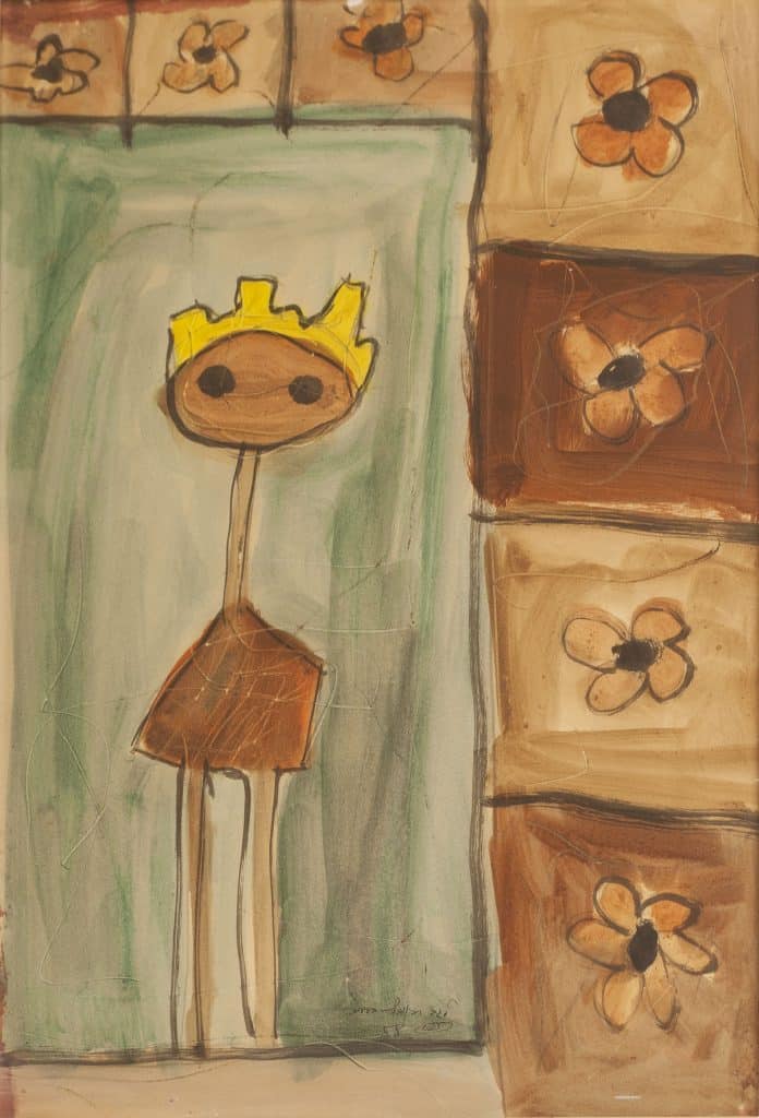 רפי לביא, "דמות עם כתר", 1958, צבעי מים על נייר, 34x50 ס"מ