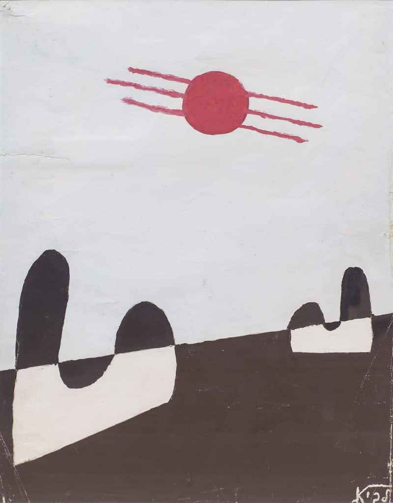 רפי לביא, "קומפוזיציה מס' 99", 1955, גואש על נייר, 25x35 ס"מ