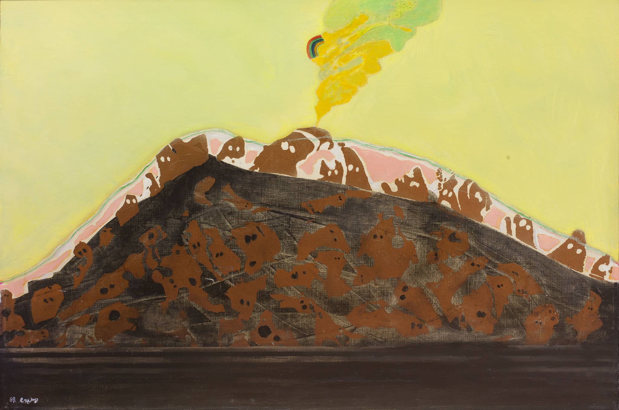 עודד פיינגרש, "פנטומים ופצצת אטום", 1969, שמן על בד, 80x54 ס"מ