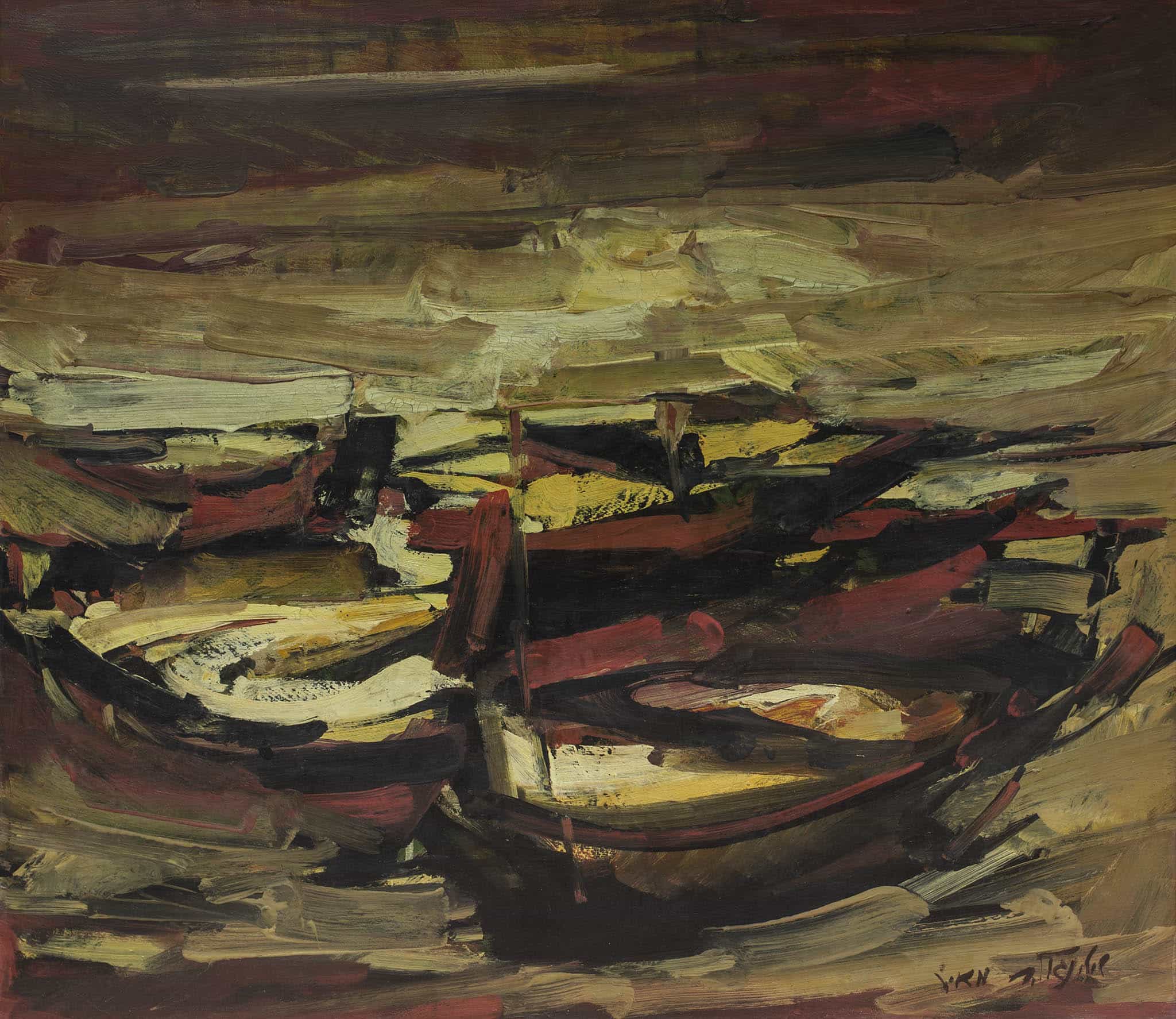 מאיר שטיינגולד, "סירות", שמן על בד, 75x65 ס"מ