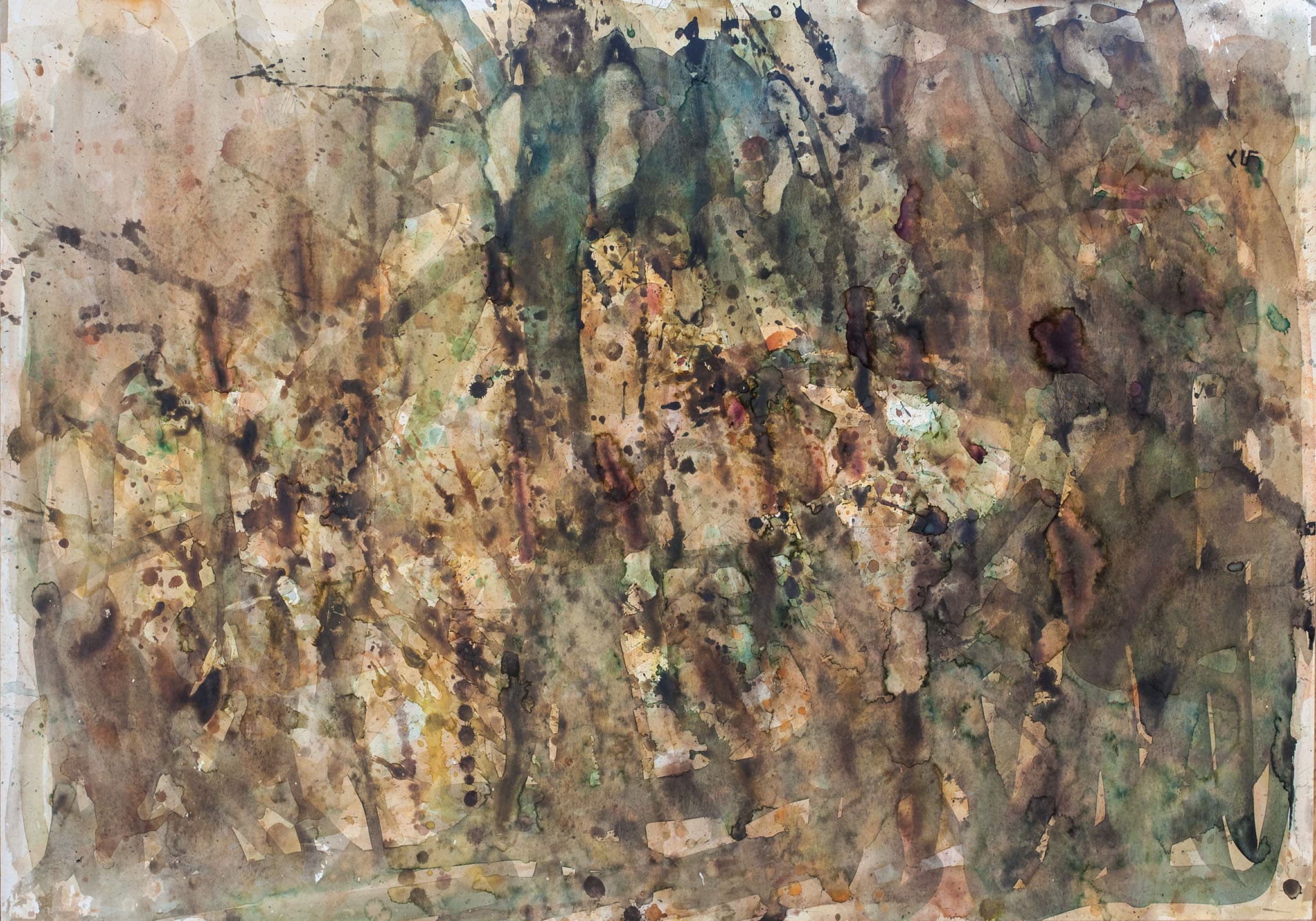 אליהו גת, "ללא כותרת", טכניקה מעורבת על קרטון, 100x70 ס"מ