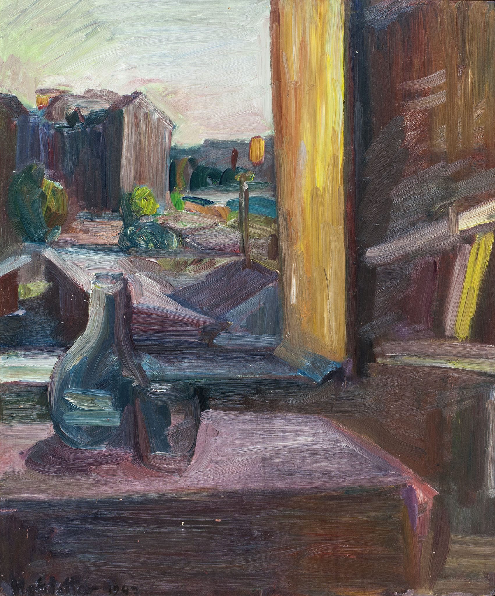 אוזיאש הופשטטר, "נוף מן החלון", 1947, שמן על עץ, 54x65 ס"מ