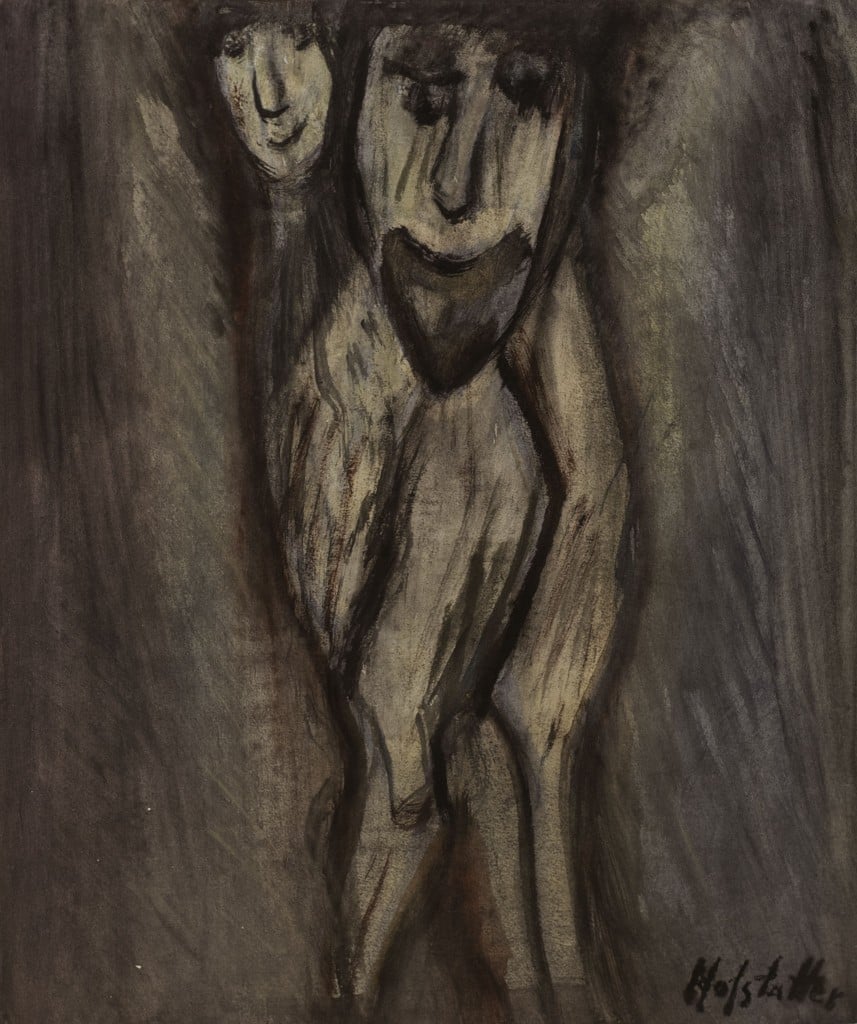 אוזיאש הופשטטר, "ללא כותרת", צבי מים על נייר, 41x49 ס"מ