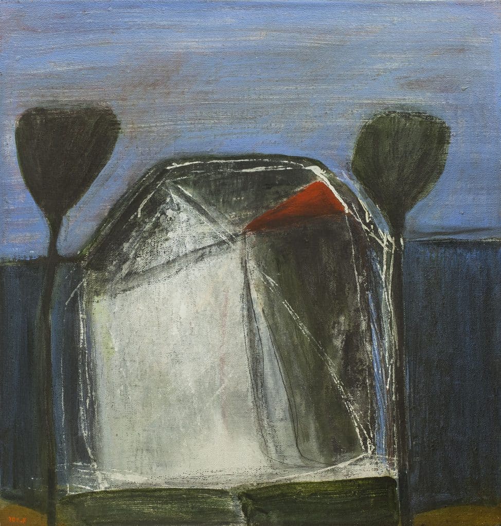 אהרון מסג, "בית ועצים", שמן על בד, 59x62 ס"מ