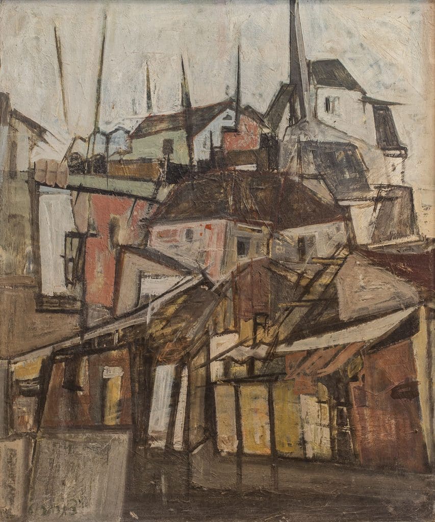 צבי תדמור, "נוף עירוני", 1961, שמן על בד, 50x60 ס"מ