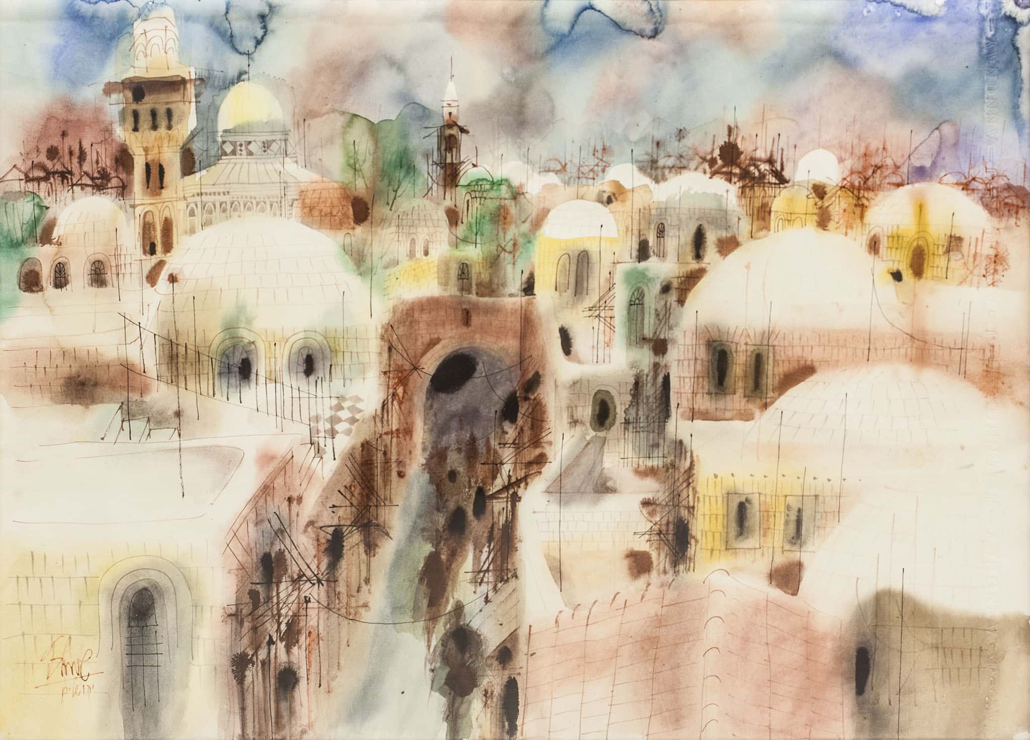 שמואל כץ, "ירושלים", אקוורל על נייר, 70x50 ס"מ