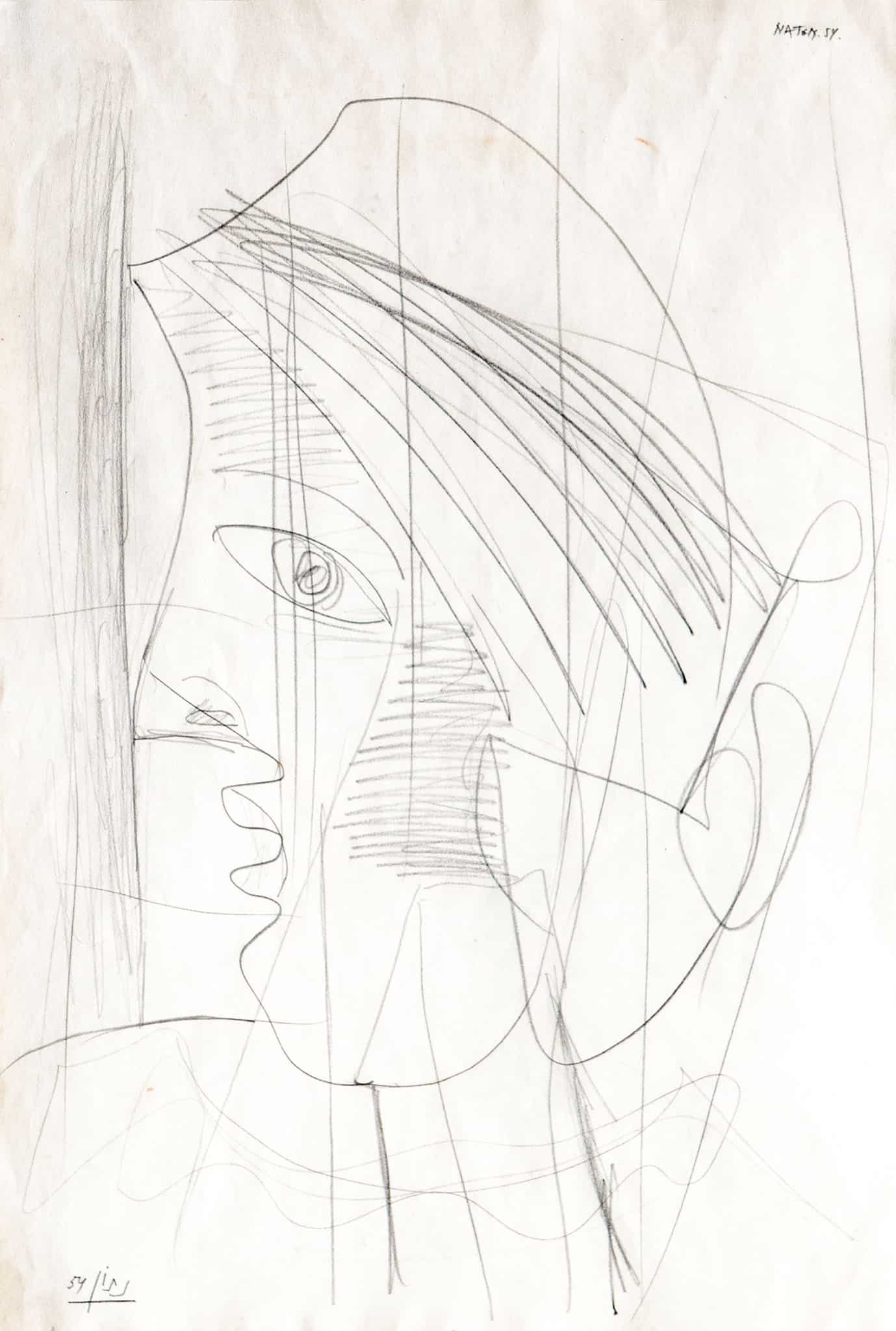 אברהם נתון, "דמות", 1954, עיפרון על נייר, 49x33 ס"מ
