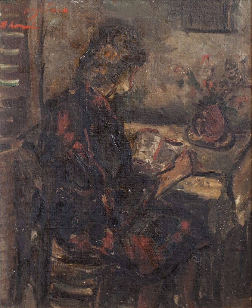 סימה סלונים, "אישה בחדר", שמן על בד, 35x30 ס"מ