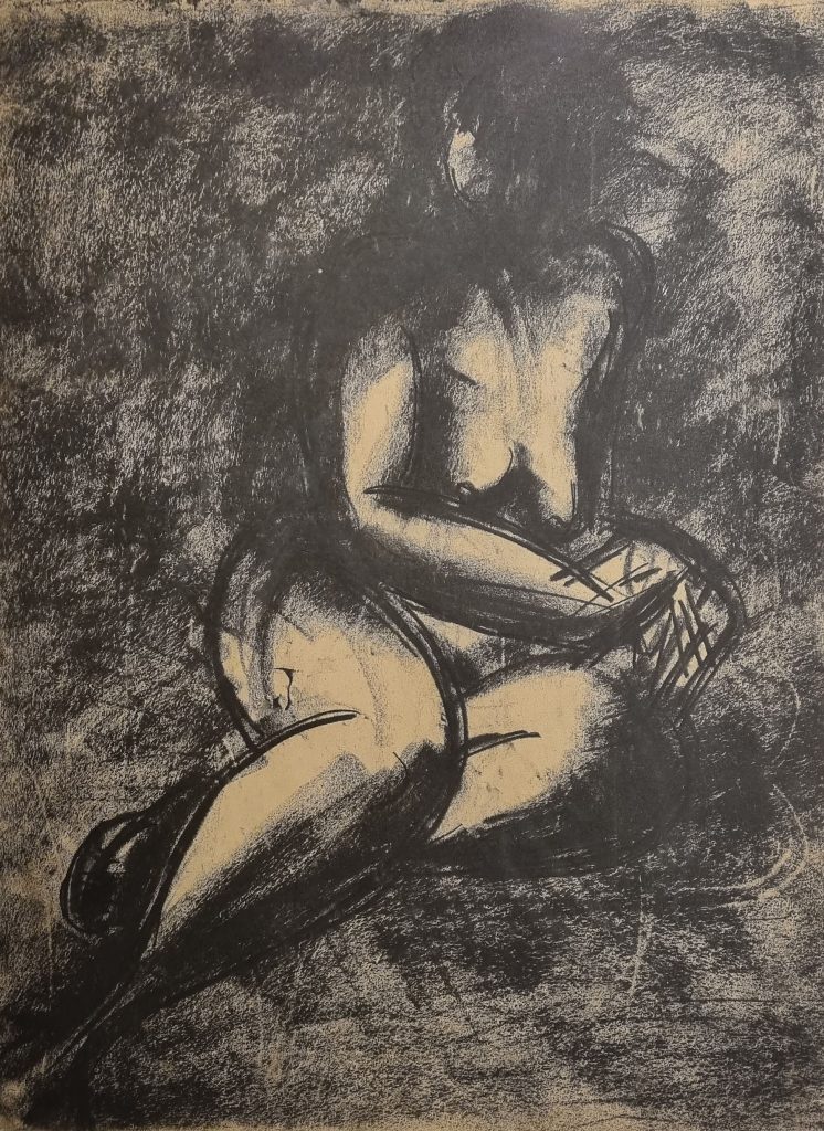 יונה לוטן, "דמות אישה", פחם על נייר