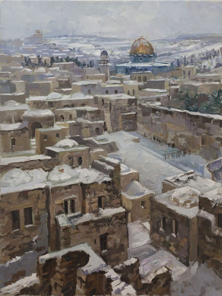 רוברט רוזנברג, "שלג בירושלים", שמן על בד, 80x60 ס"מ