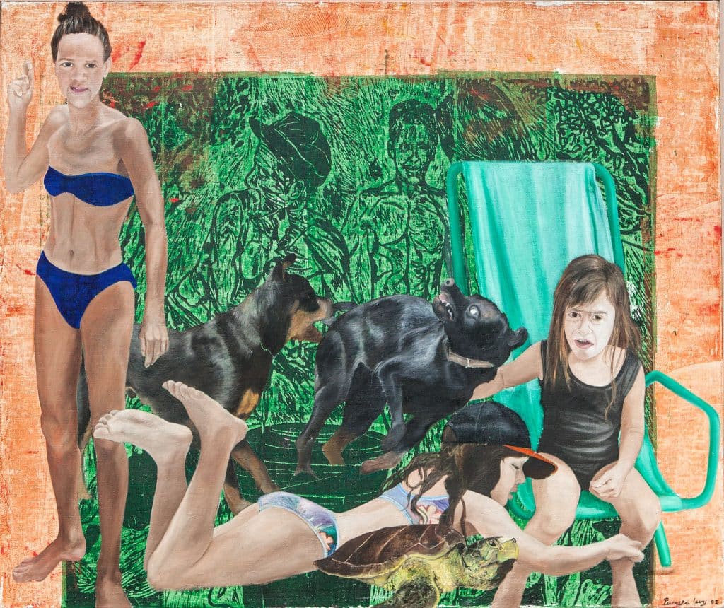 פמלה לוי, "בריכת שחיה", 2001, שמן על בד, 115x145 ס"מ