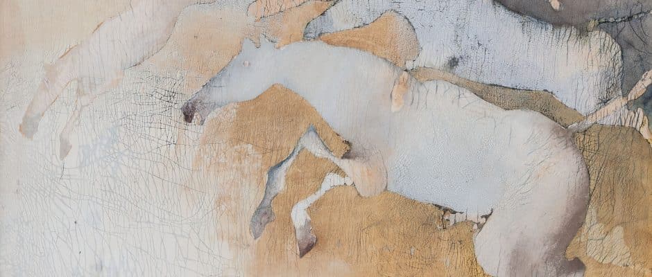אדוין סלומון, "סוסי פרא", שמן על קרטון מוצמד לבד, 50x70 ס"מ
